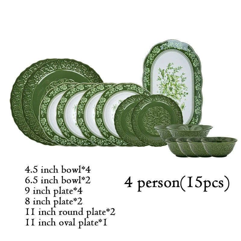 KIMLUD, French Retro Dining Tables Dinner Plates Set Tableware Dishes Dish Plate Sets Complete Tableware Service Dinnerware Kitchen Bar, 15pcs, KIMLUD APPAREL - Womens Clothes