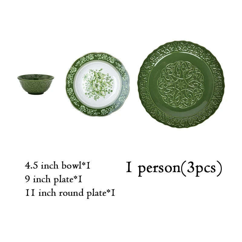 KIMLUD, French Retro Dining Tables Dinner Plates Set Tableware Dishes Dish Plate Sets Complete Tableware Service Dinnerware Kitchen Bar, 3pcs, KIMLUD APPAREL - Womens Clothes