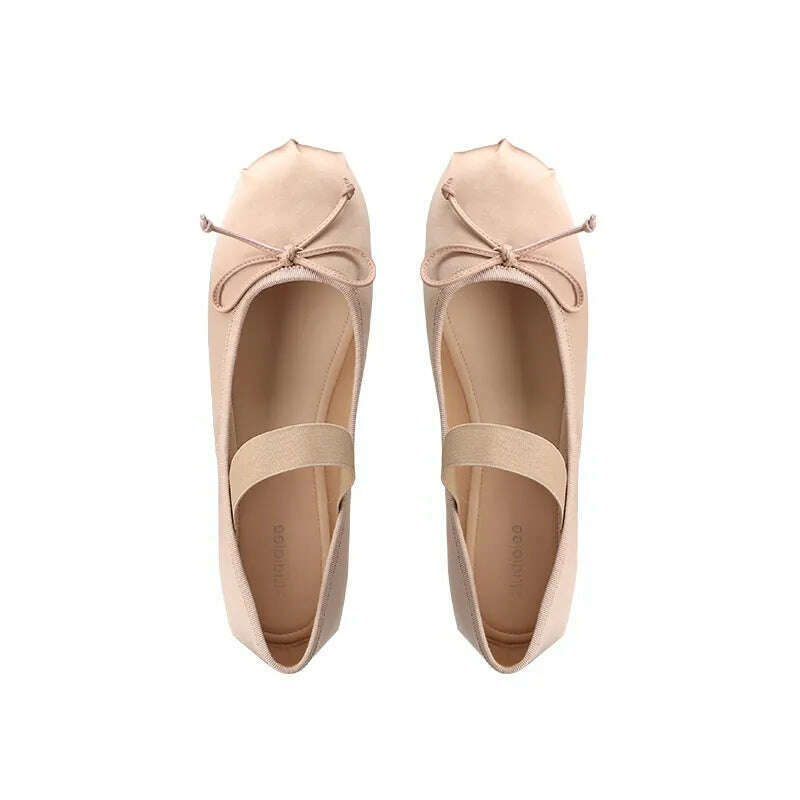 KIMLUD, French Rretro Bow Shoes for Ballet Flats French Ballerina ballet Flats women's soft Satin Silk shallow cross straps Belt Elastic, Pale pink / 33, KIMLUD APPAREL - Womens Clothes