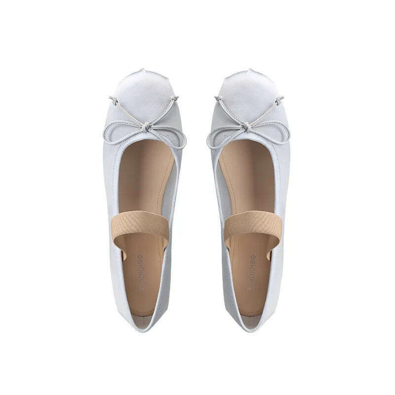 KIMLUD, French Rretro Bow Shoes for Ballet Flats French Ballerina ballet Flats women's soft Satin Silk shallow cross straps Belt Elastic, Light blue / 33, KIMLUD APPAREL - Womens Clothes