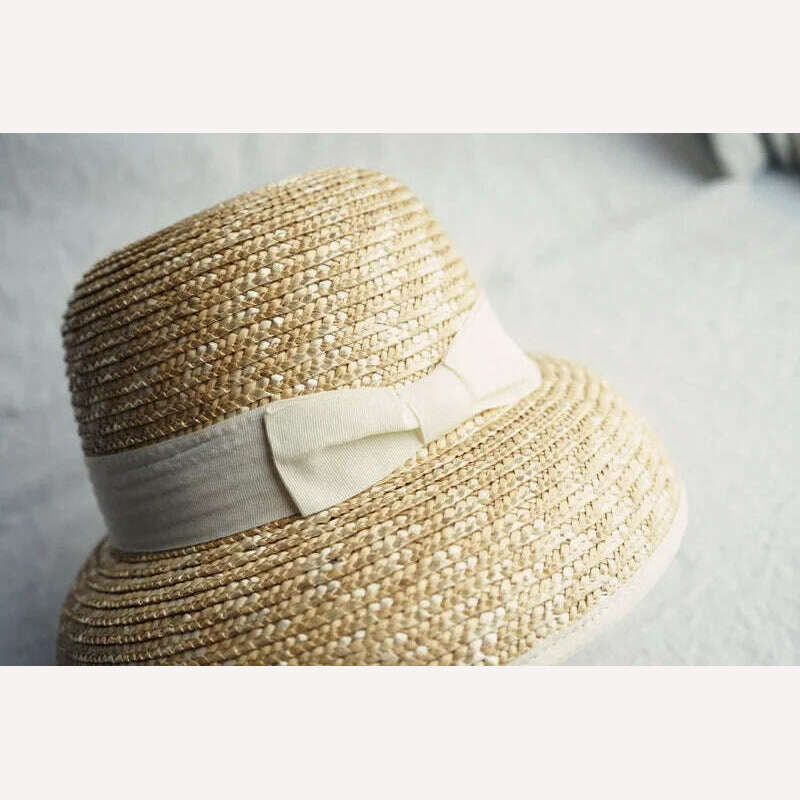 KIMLUD, French Style Cloche Straw Hats for Women Summer Hat Dome Sun Hat Straw Fedoras with White Black Band Ladies Beach Hat Travel, KIMLUD Womens Clothes