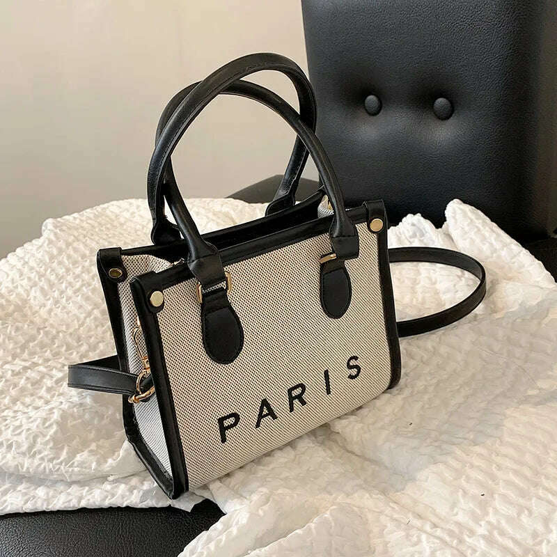 KIMLUD, French Style Letters Canvas Large Work Tote Handbags For Women 2022 Trend Fashion Design Small Ladies Shoulder Crossbody Bags, Black Small, KIMLUD APPAREL - Womens Clothes