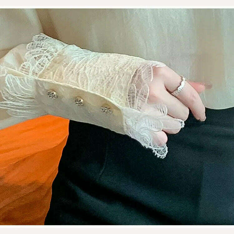 French Vintage Floral Blouses Women Long Sleeve O-Neck Shirts Lace Shirts Famale Sexy Lace Elegant Tops Ladies 2023 - KIMLUD