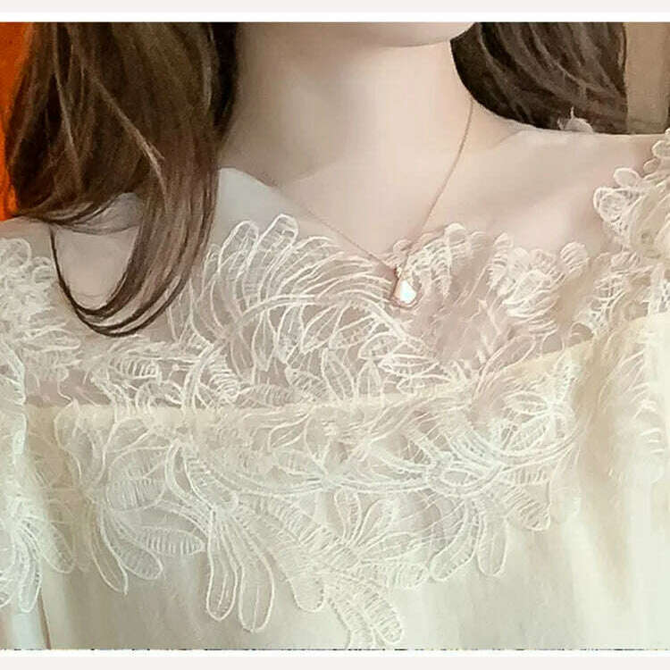 French Vintage Floral Blouses Women Long Sleeve O-Neck Shirts Lace Shirts Famale Sexy Lace Elegant Tops Ladies 2023 - KIMLUD