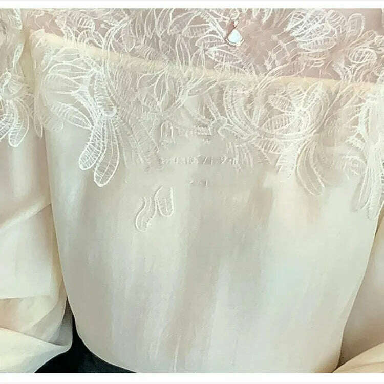 French Vintage Floral Blouses Women Long Sleeve O-Neck Shirts Lace Shirts Famale Sexy Lace Elegant Tops Ladies 2023 - KIMLUD