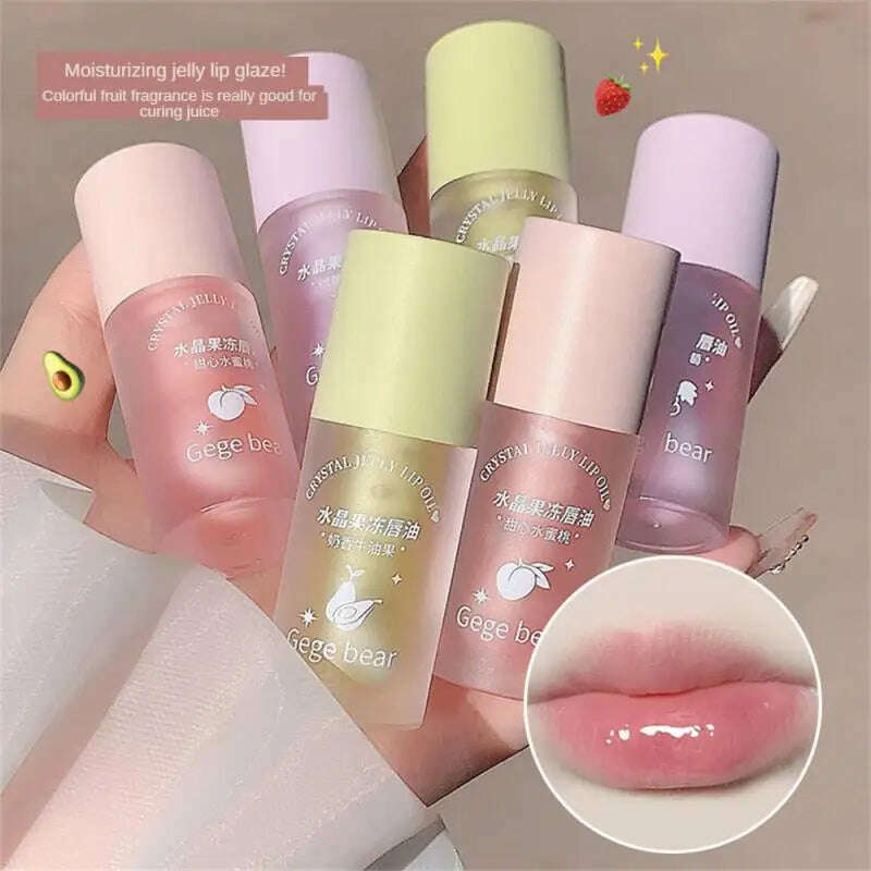 Fruity Crystal Jelly Lip Oil Lipstick Clear Lip Plumper Serum Tint Lips Care Makeup Korea Cosmetics Lip Honey Waterproof Mirror - KIMLUD