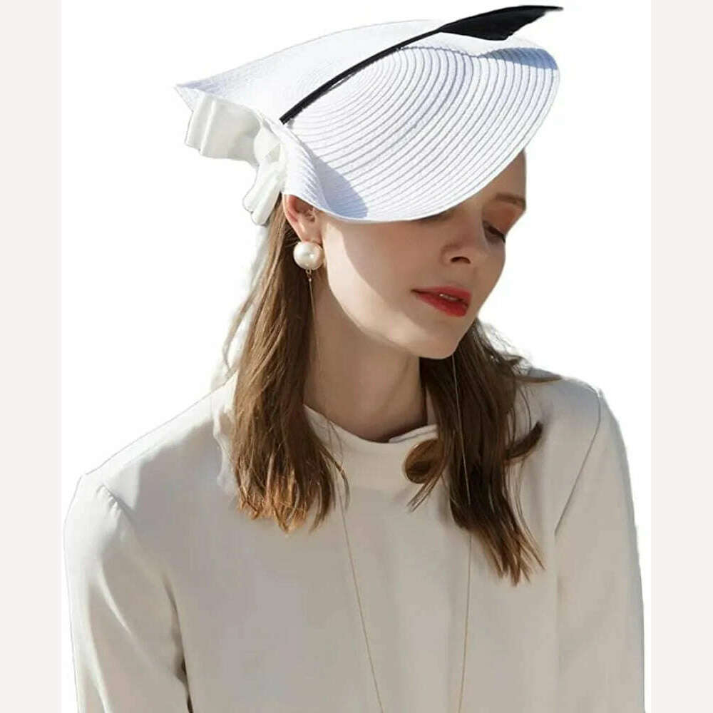 KIMLUD, Fascinator Pillbox Hat Striped Feather Embellishment — Black and White Striped | KIMLUD, KIMLUD Womens Clothes
