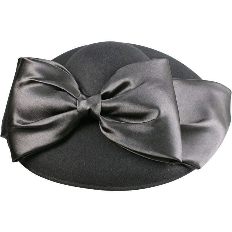 FS Women Black Hat Large Wide Brim Wool Felt Fedoras Hats Winter Church Hat For Wedding Bowler Cloche Hats Derby Sombrero Mujer - KIMLUD