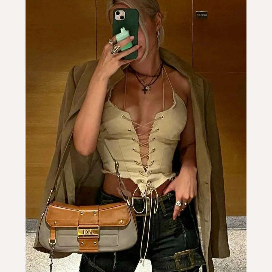 KIMLUD, FSDA Halter Neck Bandage Corset Crop Top Sexy Backless Women Tank Tops Tube Casual Y2K 2022 Summer Off Shoulder Cami, KIMLUD Womens Clothes
