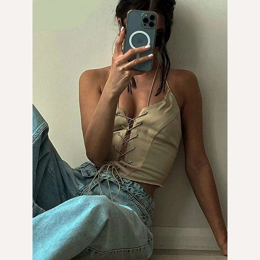 KIMLUD, FSDA Halter Neck Bandage Corset Crop Top Sexy Backless Women Tank Tops Tube Casual Y2K 2022 Summer Off Shoulder Cami, KIMLUD Womens Clothes