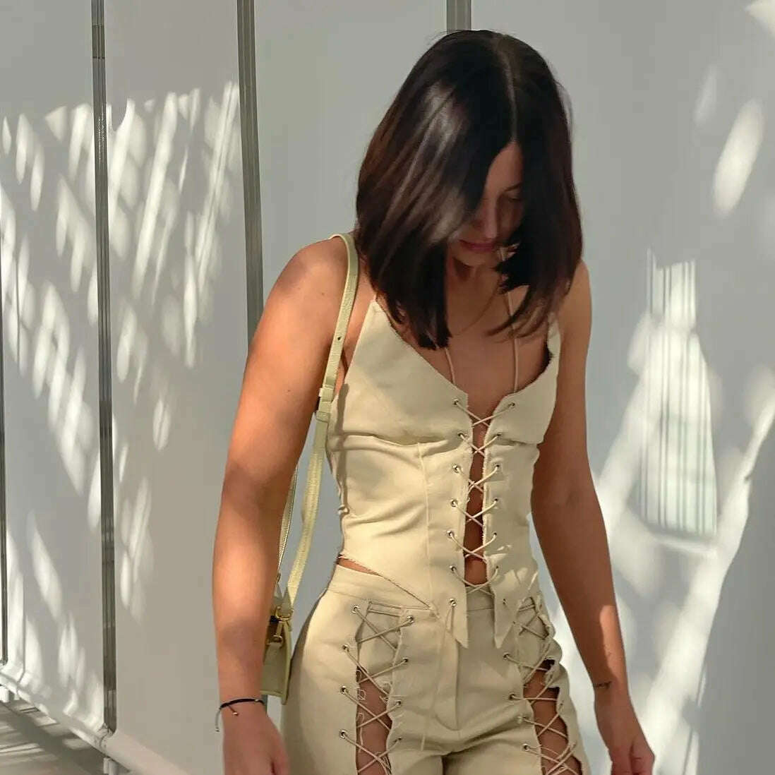 KIMLUD, FSDA Halter Neck Bandage Corset Crop Top Sexy Backless Women Tank Tops Tube Casual Y2K 2022 Summer Off Shoulder Cami, Khaki / S, KIMLUD APPAREL - Womens Clothes