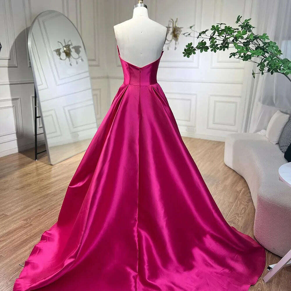 KIMLUD, Fuchsia A Line Dubai Evening Dresses Gowns 2023 Beaded Luxury Strapless For Women Wedding Party BLA72210 Serene Hill, KIMLUD Womens Clothes