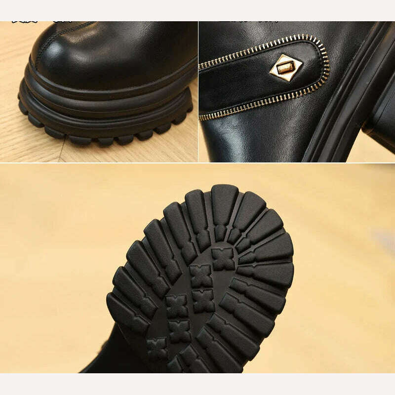 KIMLUD, Fujin 8cm New Sock Genuine Leather Stretch Fabric Booties Block Knee High Boots Women Platform Wedge Fashion Autumn Spring Shoes, KIMLUD Womens Clothes