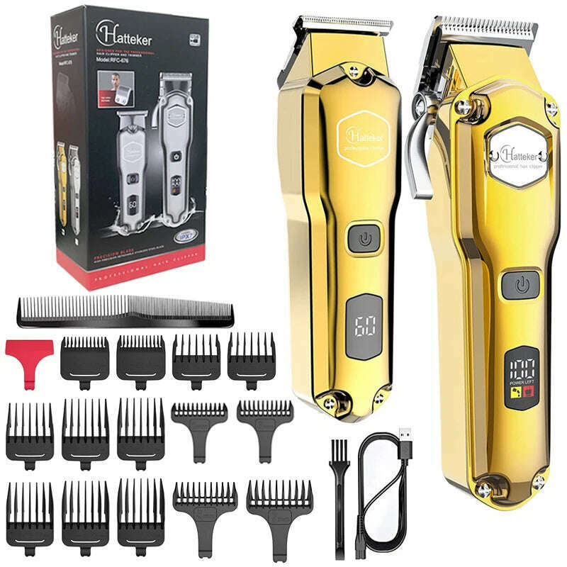 KIMLUD, Full Metal Professional Hair Clipper Combo Kit Barber Cordless Hair Trimmer For Men Powerful Electric Hair Cut Machine Tool, With box, KIMLUD APPAREL - Womens Clothes