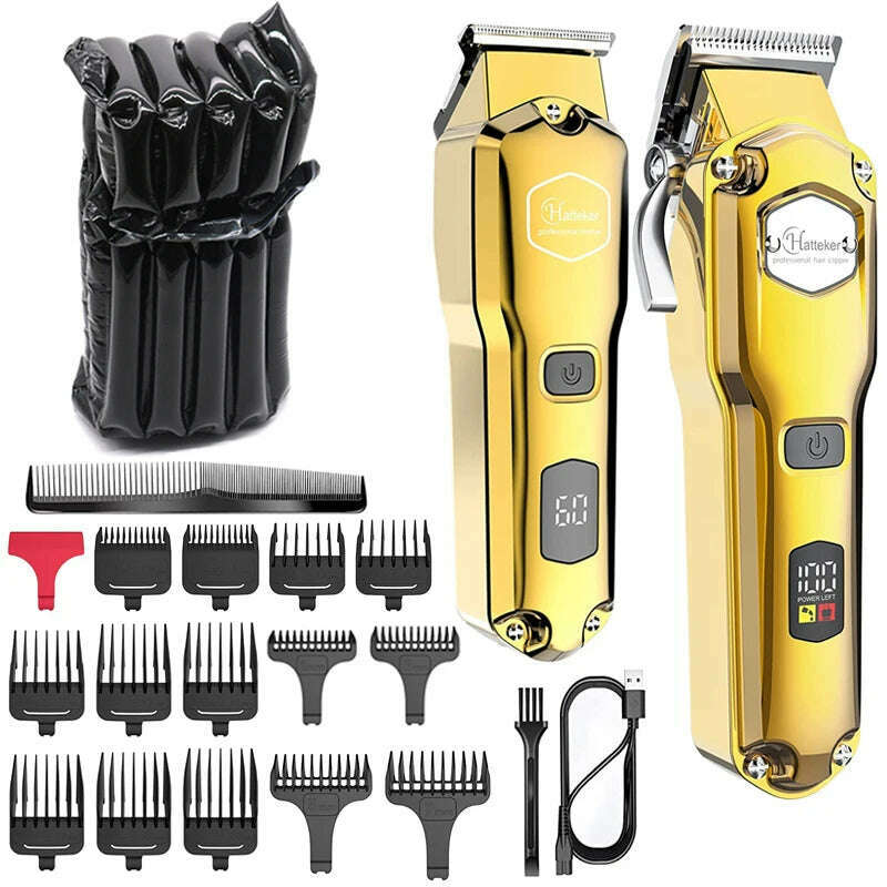 KIMLUD, Full Metal Professional Hair Clipper Combo Kit Barber Cordless Hair Trimmer For Men Powerful Electric Hair Cut Machine Tool, With bubble, KIMLUD APPAREL - Womens Clothes