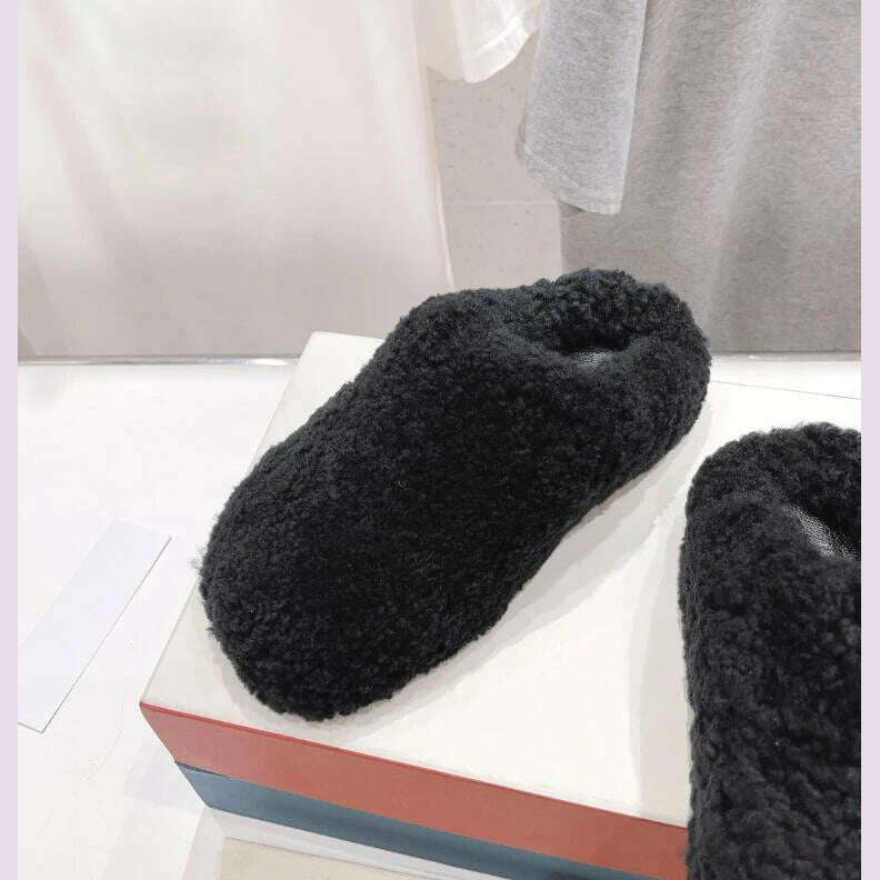 KIMLUD, Fur Slipper Shoes Women Top Quality Black Yellow Plush Warm All Match Cute Girls Luxury Slides Slip on Daily Casual Dress Shoe, KIMLUD Womens Clothes