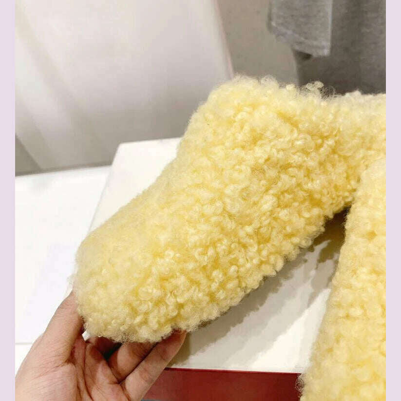 KIMLUD, Fur Slipper Shoes Women Top Quality Black Yellow Plush Warm All Match Cute Girls Luxury Slides Slip on Daily Casual Dress Shoe, KIMLUD Womens Clothes