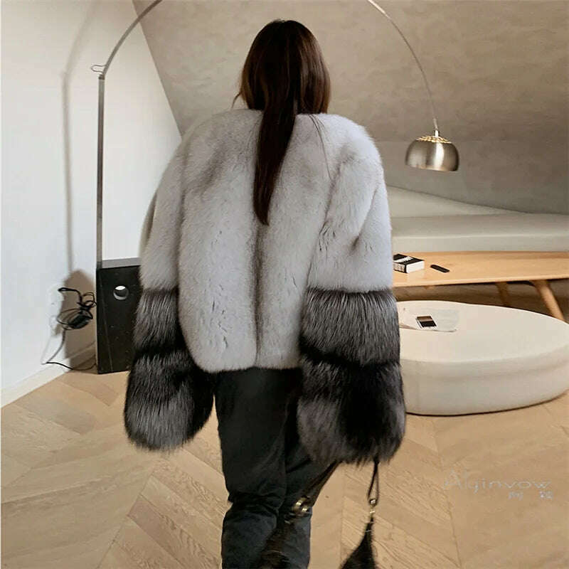 KIMLUD, FURSARCAR 2021 New Fashion Whole Skin Winter Women's Jacket Natural Real Silver Fox Fur Coat Short Genuine Fur Outwear, KIMLUD Womens Clothes