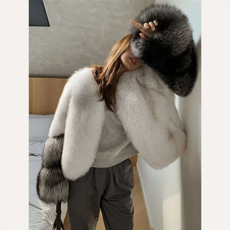 KIMLUD, FURSARCAR 2021 New Fashion Whole Skin Winter Women's Jacket Natural Real Silver Fox Fur Coat Short Genuine Fur Outwear, KIMLUD Womens Clothes
