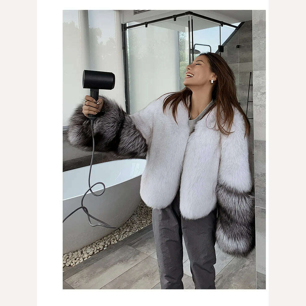 KIMLUD, FURSARCAR 2021 New Fashion Whole Skin Winter Women's Jacket Natural Real Silver Fox Fur Coat Short Genuine Fur Outwear, White / 5XL Fur Bust 116cm, KIMLUD APPAREL - Womens Clothes