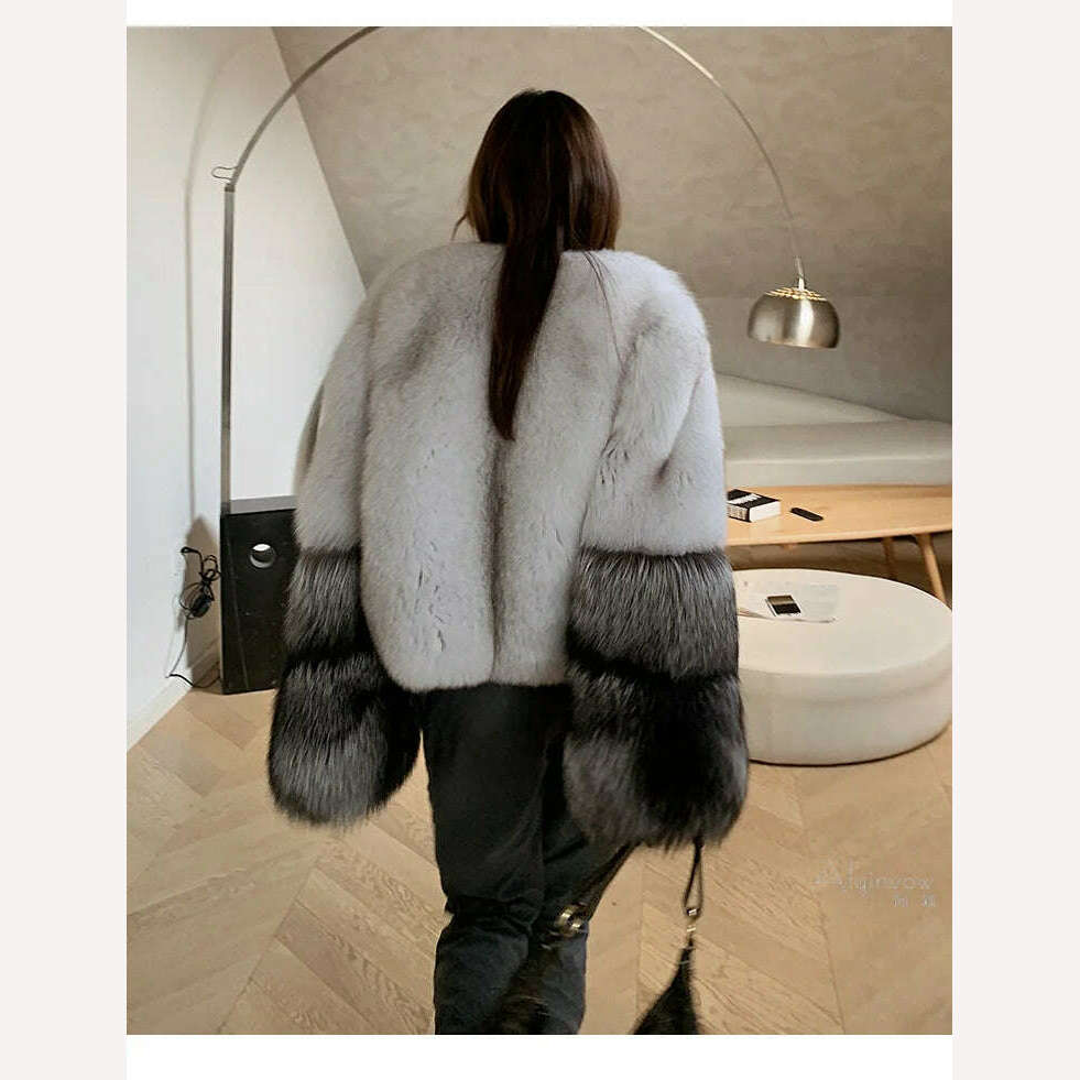 KIMLUD, FURSARCAR 2021 New Fashion Whole Skin Winter Women's Jacket Natural Real Silver Fox Fur Coat Short Genuine Fur Outwear, KIMLUD Womens Clothes