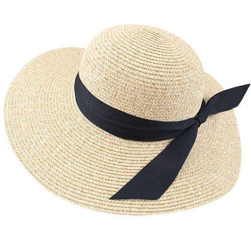 KIMLUD, FURTALK Summer Beach Hat Women Large Straw Hat Big Brim Sun Hats UV Protection Foldable Roll Up Floppy Cap chapeu feminino 2020, Mixed Beige / M, KIMLUD APPAREL - Womens Clothes