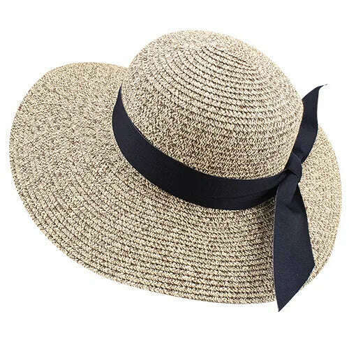 KIMLUD, FURTALK Summer Beach Hat Women Large Straw Hat Big Brim Sun Hats UV Protection Foldable Roll Up Floppy Cap chapeu feminino 2020, Mixed Khaki / M, KIMLUD APPAREL - Womens Clothes
