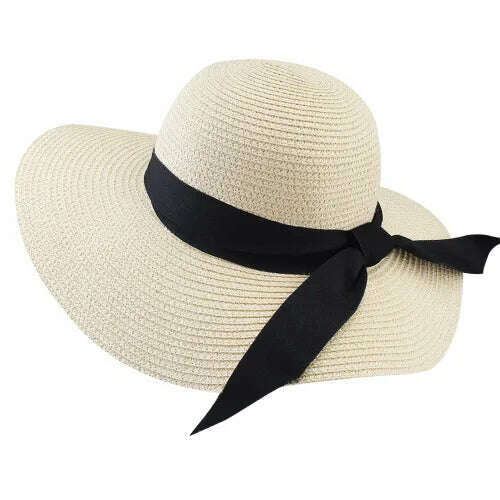 KIMLUD, FURTALK Summer Beach Hat Women Large Straw Hat Big Brim Sun Hats UV Protection Foldable Roll Up Floppy Cap chapeu feminino 2020, Beige / M, KIMLUD APPAREL - Womens Clothes