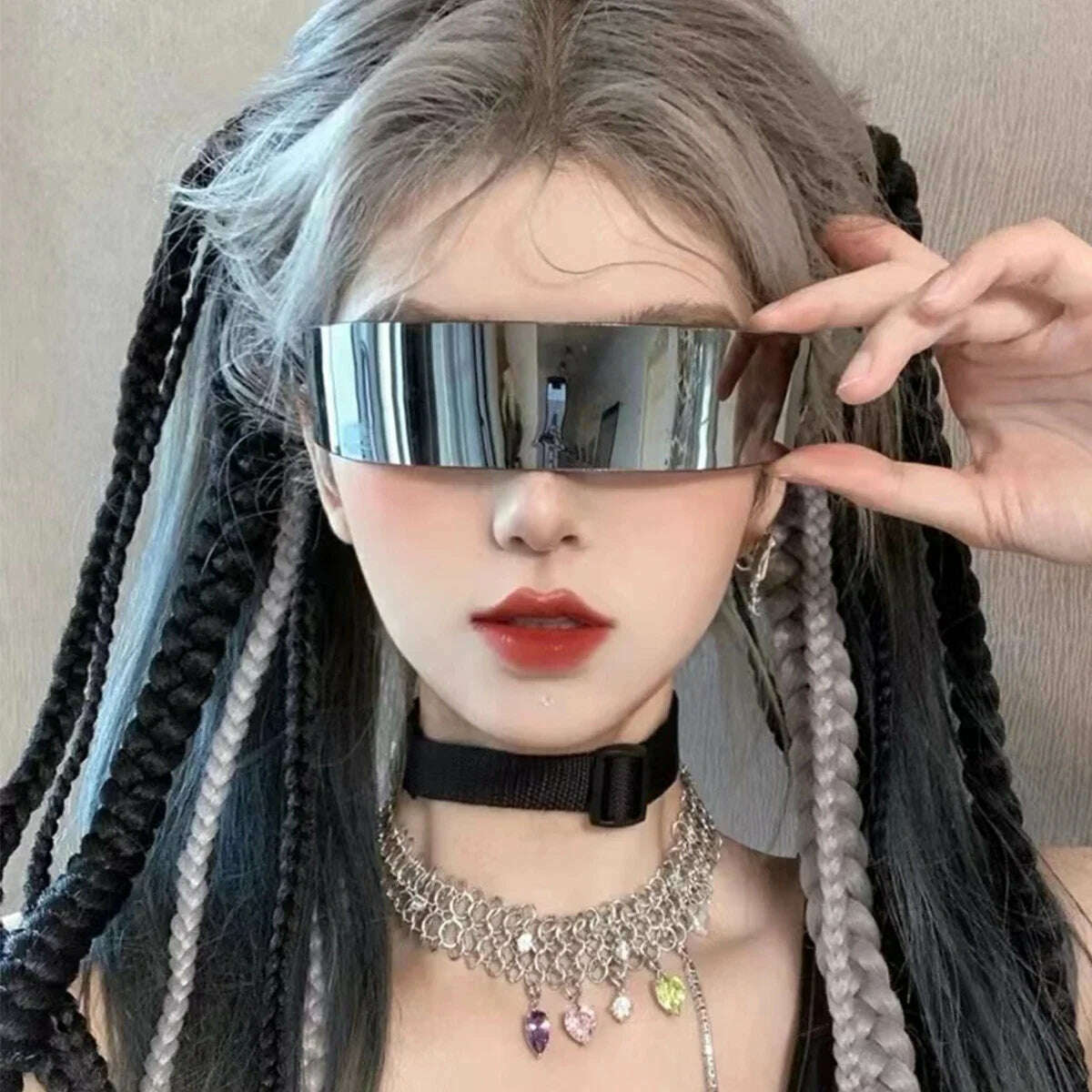 Futuristic Narrow Cyclops Visor Sunglasses Laser Eyeglasses UV400 Personality Mirrored Lens Costume Eyewear Glasses Men Glasses - KIMLUD