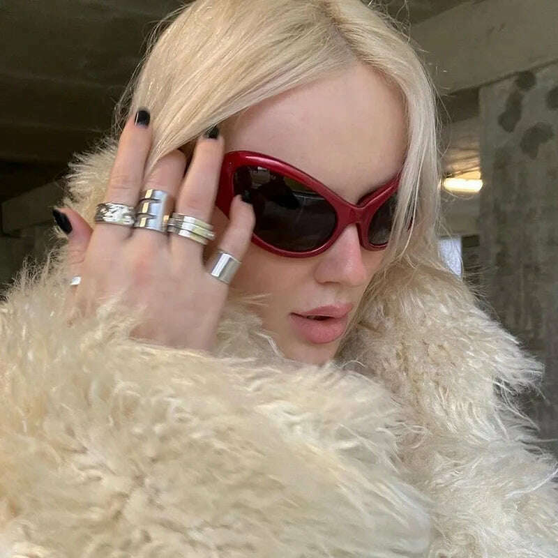 KIMLUD, Futuristic Y2k Cat Eye Sunglasses Women Sports Wrap Around Eyewear Fashion Punk Luxury Brand Sun Glasses Men Retro Hiphop Shades, KIMLUD Womens Clothes