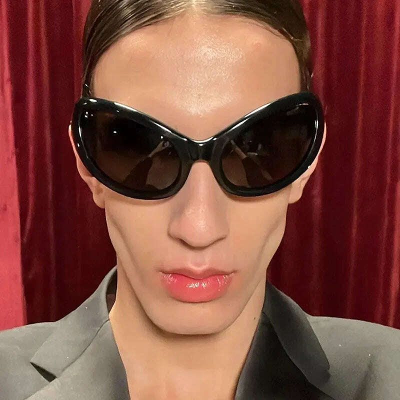 KIMLUD, Futuristic Y2k Cat Eye Sunglasses Women Sports Wrap Around Eyewear Fashion Punk Luxury Brand Sun Glasses Men Retro Hiphop Shades, KIMLUD Womens Clothes