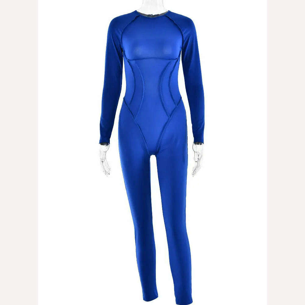 KIMLUD, GACVGA Sexy Backless Jumpsuits Elastic Long Sleeves Splicing Leggings Casual Gym Sports Fitness Rempors Women's Yoga Jumpsuit, KIMLUD Womens Clothes