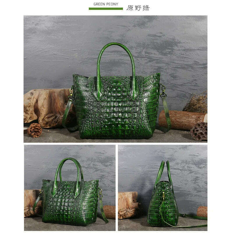KIMLUD, GAGACIA Cow Leather Handbag For Women Crocodile Pattern Purses And Handbags Luxury Designer Genuine Leather Ladies Shoulder Bags, KIMLUD Womens Clothes