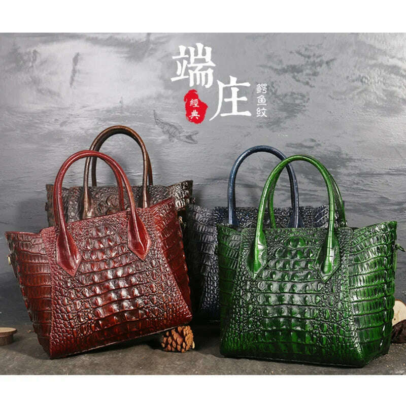 KIMLUD, GAGACIA Cow Leather Handbag For Women Crocodile Pattern Purses And Handbags Luxury Designer Genuine Leather Ladies Shoulder Bags, KIMLUD Womens Clothes
