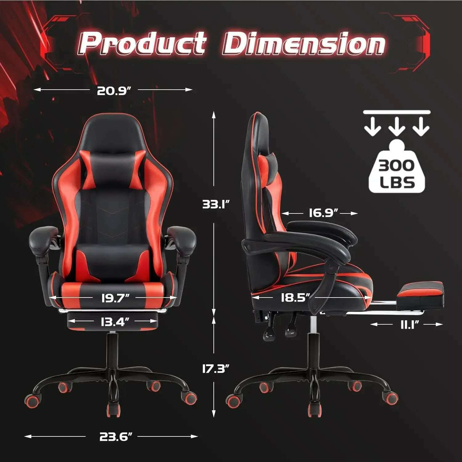 KIMLUD, Gaming Chair with Footrest and Massage Lumbar Support, Video Racing Seat Height Adjustable with 360°Swivel and Headrest, KIMLUD Womens Clothes