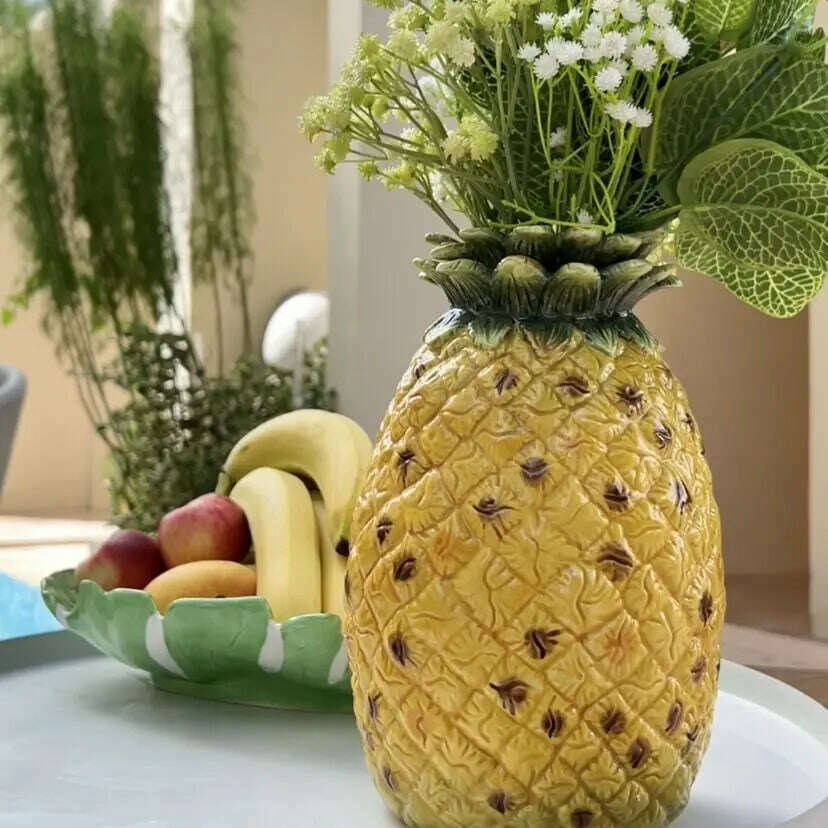 KIMLUD, Garden Ceramic Pineapple Flowers Vase Pot, Home Decor, Wedding Decoration, Study, Living Room, Dining Table, Interior, A, KIMLUD APPAREL - Womens Clothes