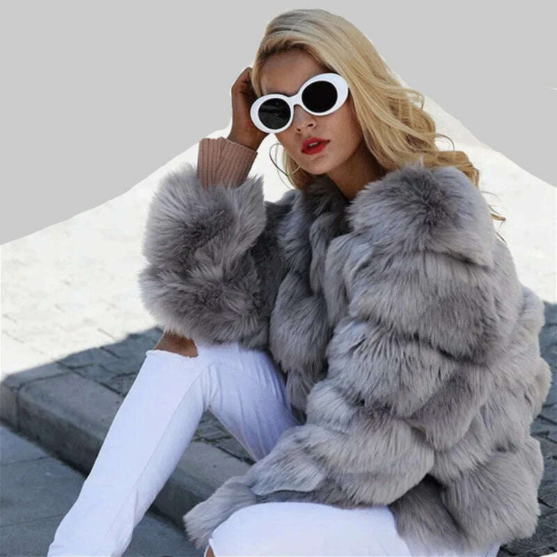 KIMLUD, GareMay Vintage fluffy faux fur coat for women Short furry fake fur winter outerwear pink coat 2024 autumn casual party overcoat, KIMLUD Womens Clothes