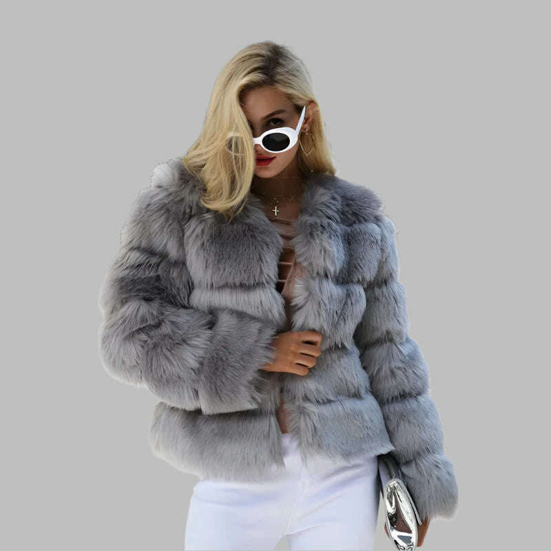 KIMLUD, GareMay Vintage fluffy faux fur coat for women Short furry fake fur winter outerwear pink coat 2024 autumn casual party overcoat, KIMLUD Womens Clothes