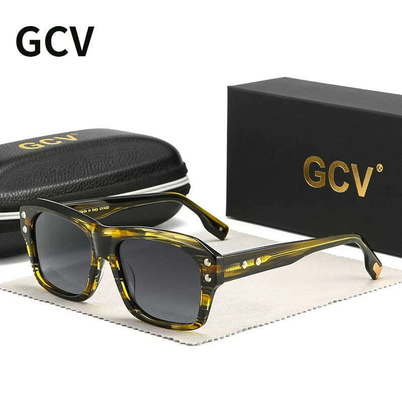 GCV Brand Acetate Square Rectangular Polarized Sunglasses Man Women Fashion Outdoors Eyewear Uv400 Quality Of Luxury Goods - KIMLUD