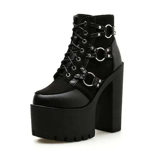 KIMLUD, Gdgydh 2022 Spring Fashion Motorcycle Boots Women Platform Heels Casual Shoes Lacing Round Toe Shoes Ladies Autumn Boots Black, black shoes / 4, KIMLUD APPAREL - Womens Clothes