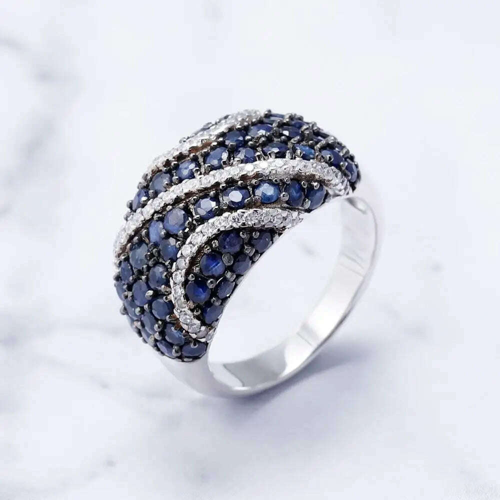 KIMLUD, GEM&#39;S BALLET Natural Blue Sapphire Ring 925 sterling silver Natural Gemstone Rings For Women Gift Vintage Fine Jewelry, KIMLUD Womens Clothes