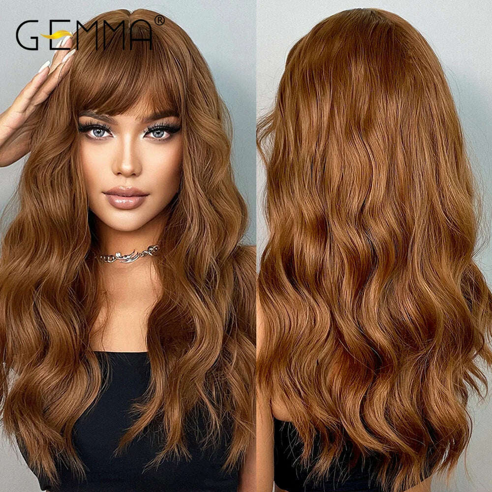 KIMLUD, GEMMA Red Brown Copper Ginger Long Straight Synthetic Wigs for Women Natural Wave Wigs with Bangs Heat Resistant Cosplay Hair, KIMLUD Womens Clothes