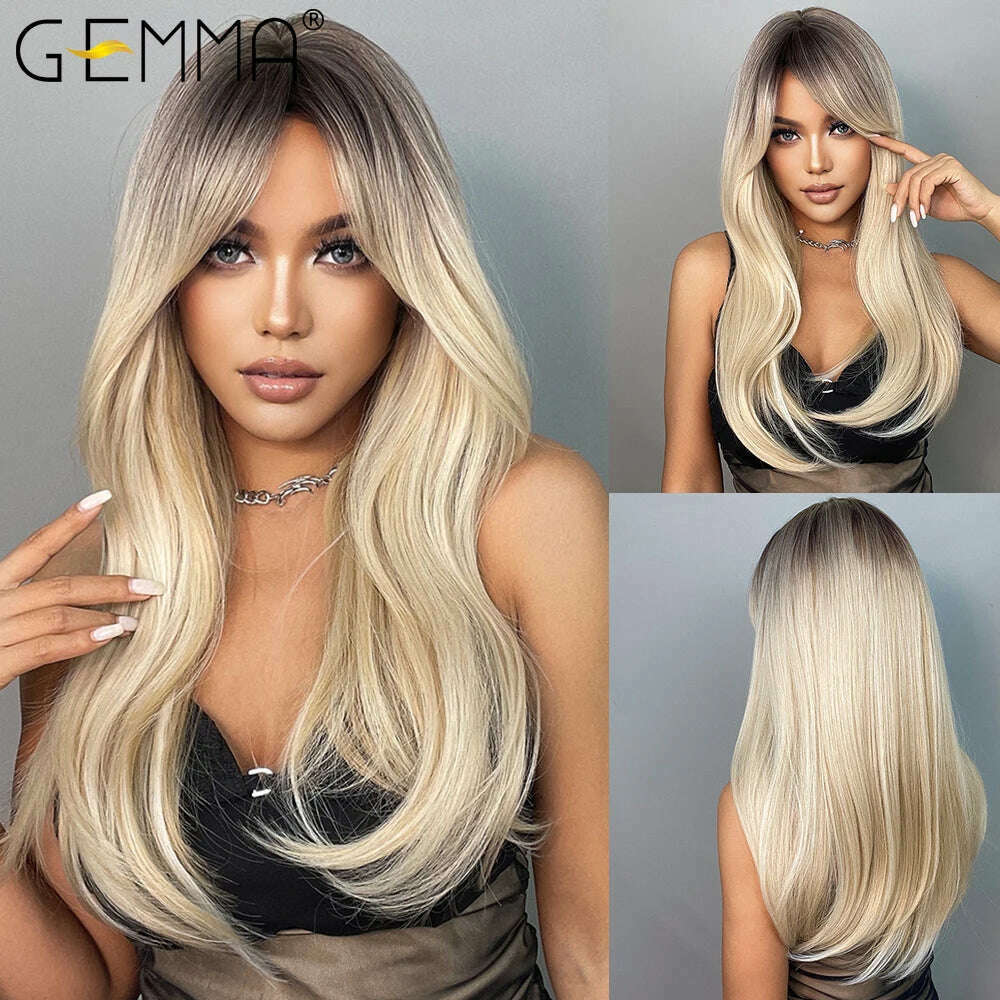 KIMLUD, GEMMA Red Brown Copper Ginger Long Straight Synthetic Wigs for Women Natural Wave Wigs with Bangs Heat Resistant Cosplay Hair, KIMLUD Womens Clothes