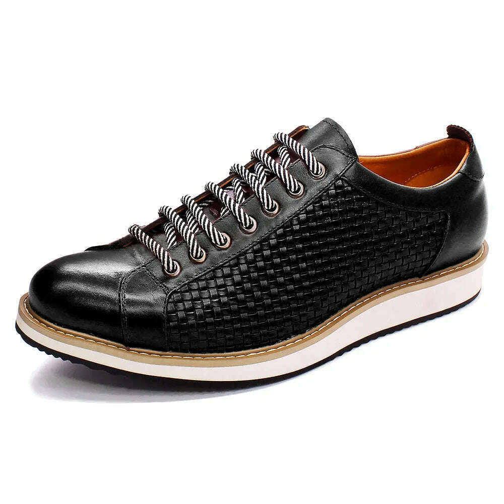 KIMLUD, Genuine Cow Leather Men's Casual Business Shoes 7-Eyelet Lace Up European Luxury Flat Driving Shoe Outdoor Sneakers for Men, Black / US 6, KIMLUD APPAREL - Womens Clothes