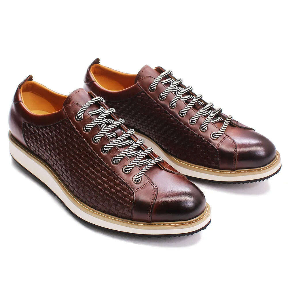 KIMLUD, Genuine Cow Leather Men's Casual Business Shoes 7-Eyelet Lace Up European Luxury Flat Driving Shoe Outdoor Sneakers for Men, Brown / US 6, KIMLUD APPAREL - Womens Clothes