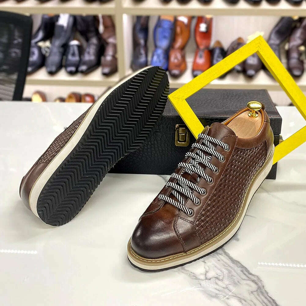 KIMLUD, Genuine Cow Leather Men's Casual Business Shoes 7-Eyelet Lace Up European Luxury Flat Driving Shoe Outdoor Sneakers for Men, KIMLUD Womens Clothes