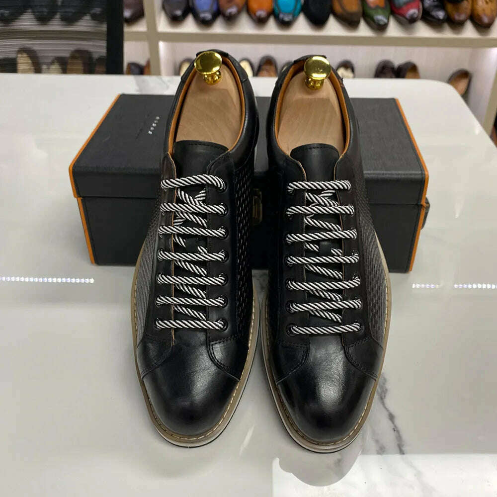 KIMLUD, Genuine Cow Leather Men's Casual Business Shoes 7-Eyelet Lace Up European Luxury Flat Driving Shoe Outdoor Sneakers for Men, KIMLUD Womens Clothes