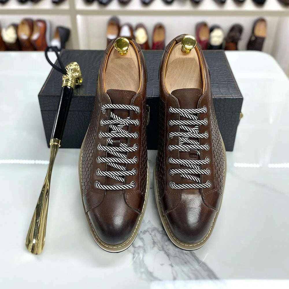 KIMLUD, Genuine Cow Leather Men's Casual Business Shoes 7-Eyelet Lace Up European Luxury Flat Driving Shoe Outdoor Sneakers for Men, KIMLUD Womens Clothes