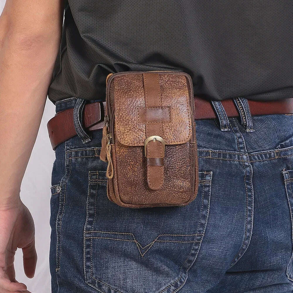 KIMLUD, Genuine Leathe Waist Packs Men Waist Bags Travel Fanny Pack with Cell Phone Pouch Waist Casual Multifunction Belt Bag, KIMLUD Womens Clothes