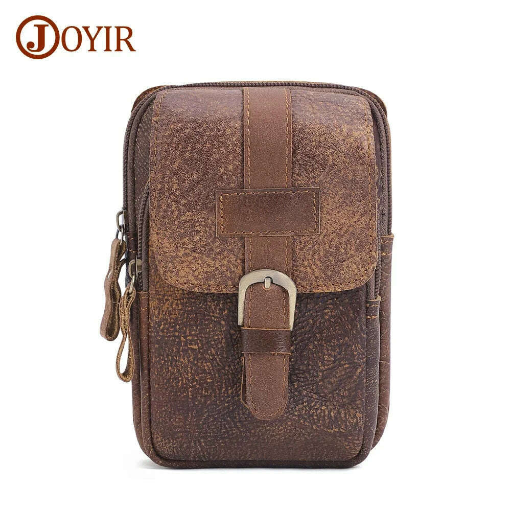 KIMLUD, Genuine Leathe Waist Packs Men Waist Bags Travel Fanny Pack with Cell Phone Pouch Waist Casual Multifunction Belt Bag, Brown, KIMLUD APPAREL - Womens Clothes